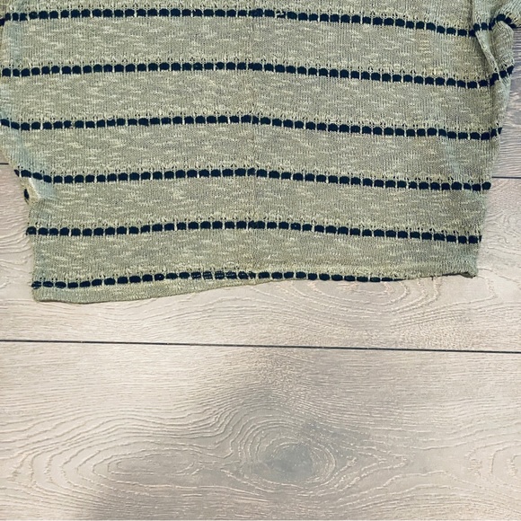 Harmony Mesh 3/4 Sleeve Olive Green Striped See Through Woven Slouchy Sweater - Picture 11 of 16